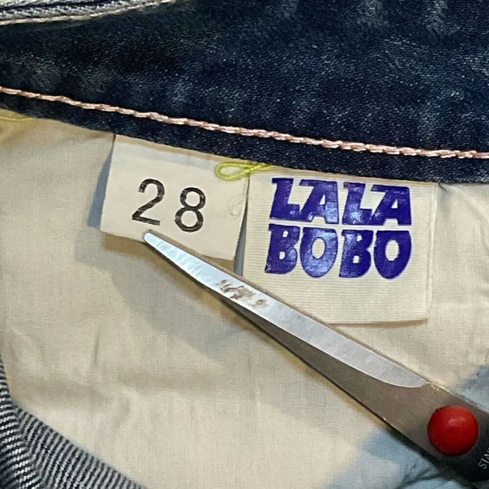 New Lala Bobo Jeans Vintage Blue Denim Graphic Print Sequin Size‎ 29 NWT